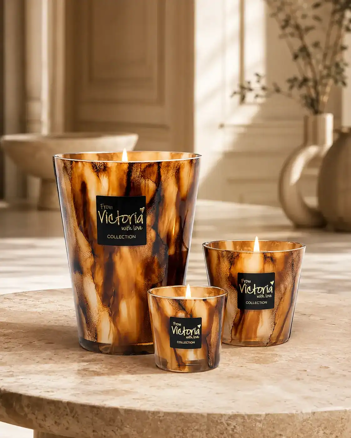 Victoria With Love Luxurious candles on mortex table